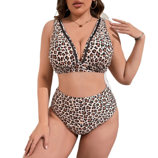Damen Hochtaillierter Bikini mit modischem Leomuster R&B