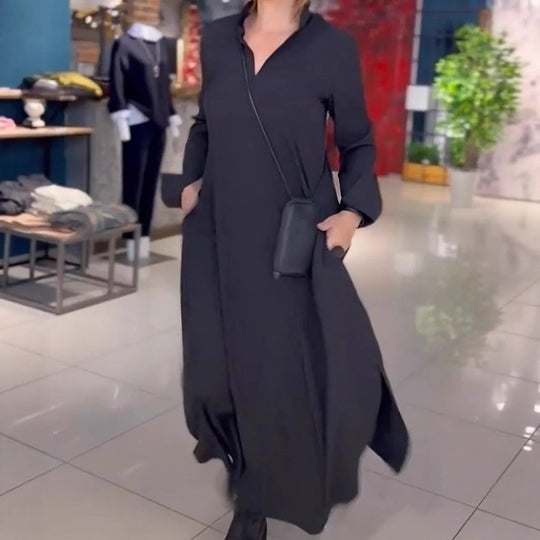 Damen nan weites Maxikleid mit Seitenschlitzen und Eingrifftaschen R&B
