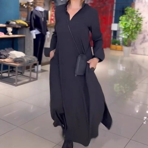 Damen nan weites Maxikleid mit Seitenschlitzen und Eingrifftaschen R&B