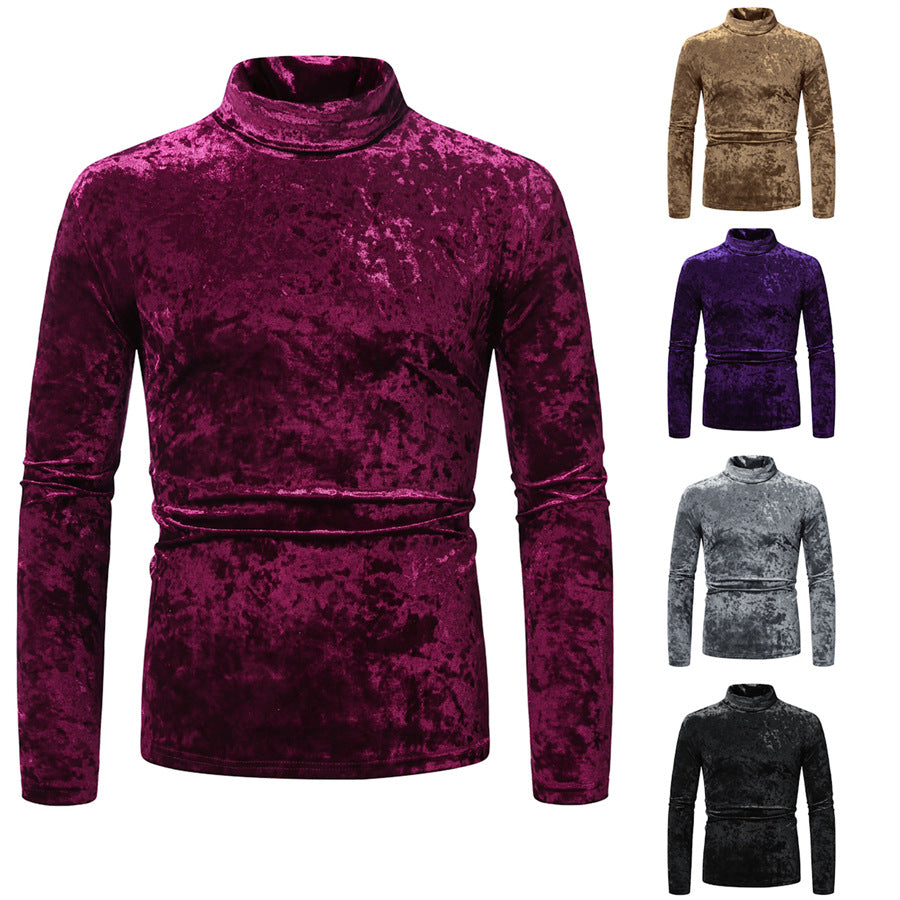 Herren eleganter Rollkragenpullover aus luxuriösem Samtstoff R&B