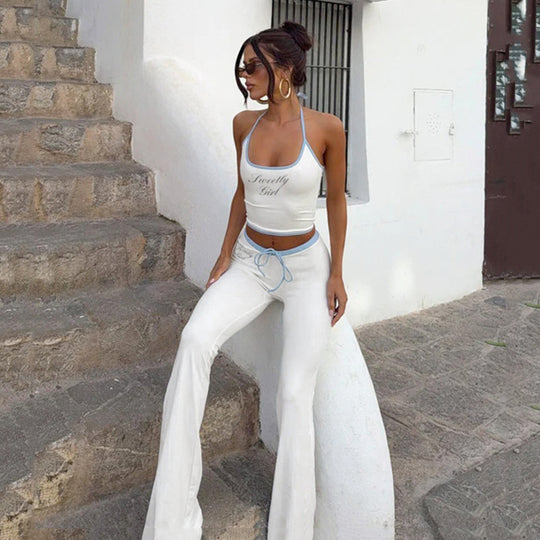 Damen Lässiges Ärmelloses Set mit hoch geschnittenem Top und weitem Bein R&B