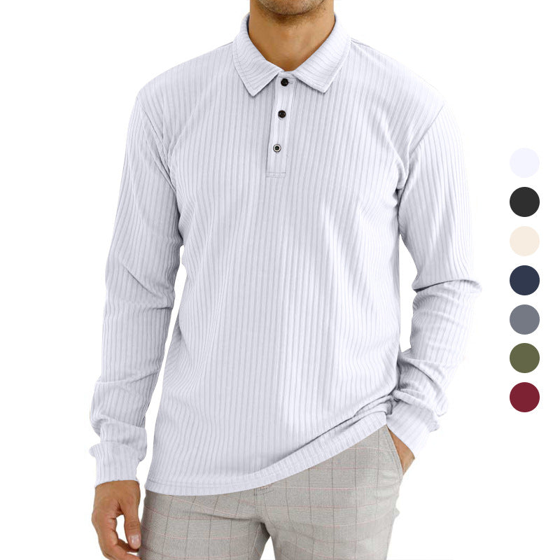 Herren Langarm-Polohemd mit strukturiertem Rippenmuster und Knopfdetail R&B