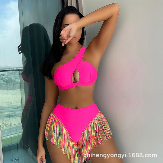 Damen Einseitiger Bikini mit fransigem Saum R&B