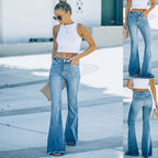 Damen Bootcut Jeans mit hoch tailliertem Schnitt und fransigem Saum R&B