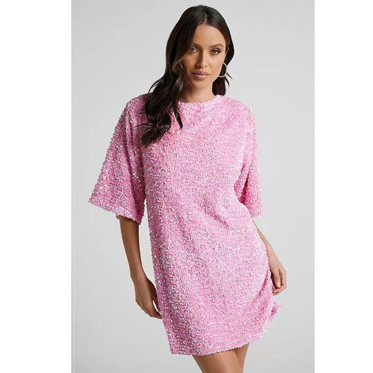 Damen Glamouröses Pailletten-Minikleid mit lässigem Schnitt R&B