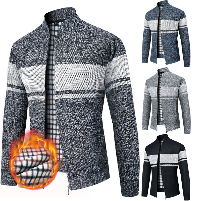 Herren modischer Strickjacke mit modernem Stehkragen und warmem Innenfutter