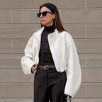 Damen Modische Kurzjacke mit hohem Kragen und voluminösen Ärmeln R&B