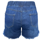 Damen Denim-Shorts mit Elastikbund und Destroyed-Effekten R&B
