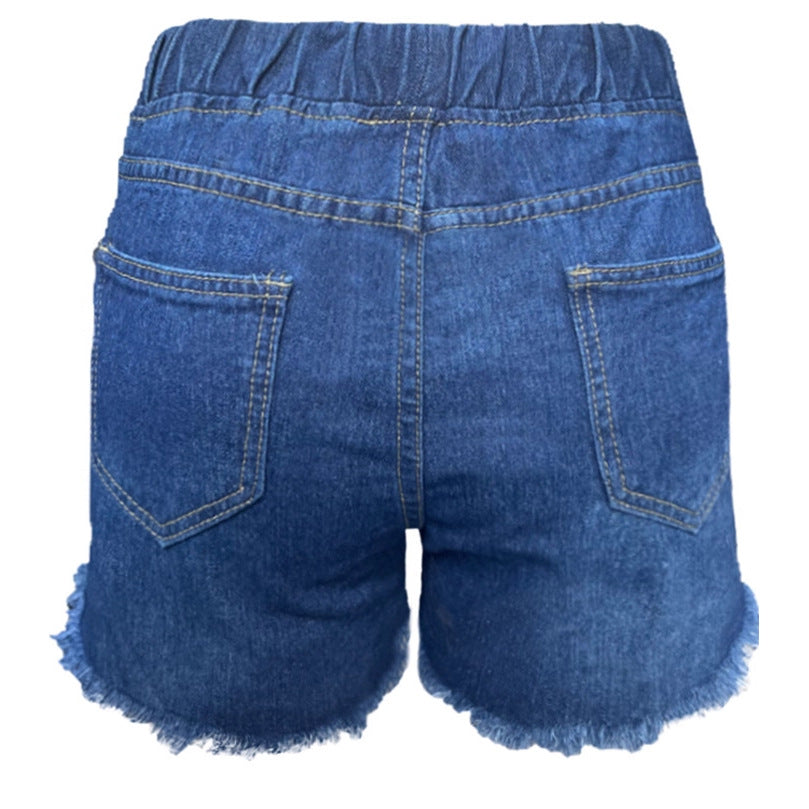 Damen Denim-Shorts mit Elastikbund und Destroyed-Effekten R&B