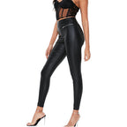 Damen Lederoptik Leggings mit Zipper