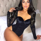 Damen Elegantes transparente Bodysuit mit zarter Leopardenmusterung R&B