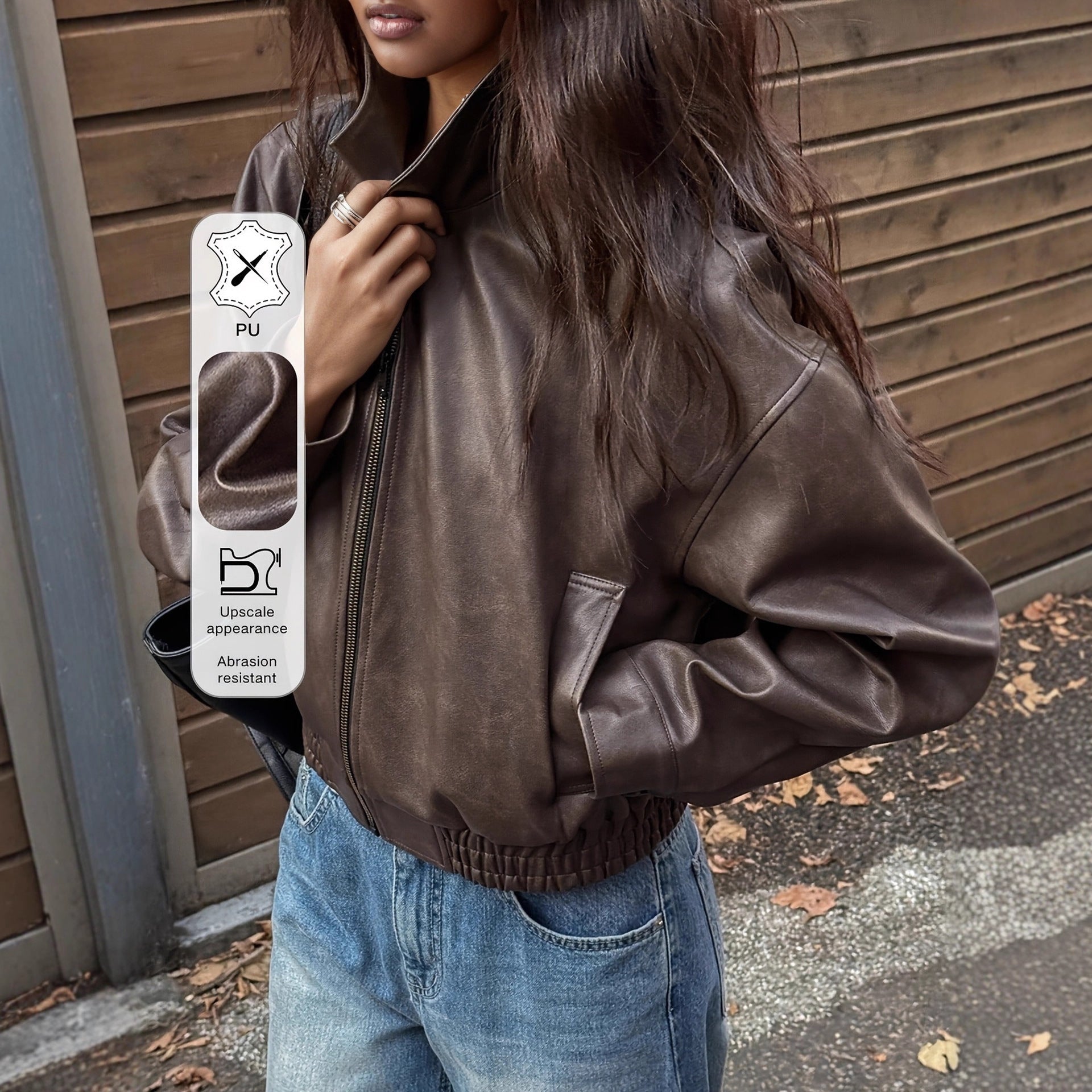 Damen Oversize Kunstlederjacke im modernen Look mit praktischem Reißverschluss und elastischem Bund R&B