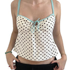 Damen Verspieltes Polka-Dots Top mit feinem Schnürdetail R&B