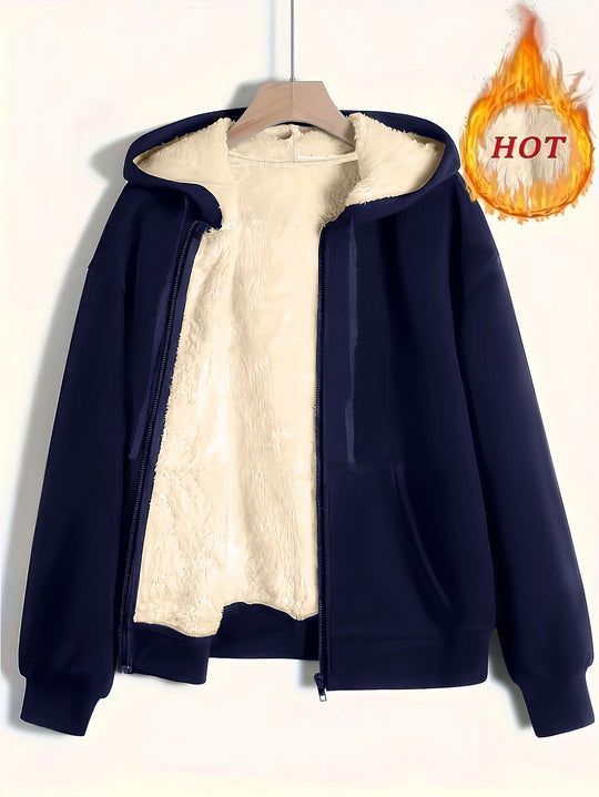 Damen kuschelige Fleecejacke mit Reißverschluss und Kapuze R&B