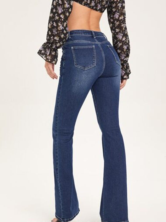 Damen Bootcut Jeans mit verschlissenen Details und hohem Bund R&B
