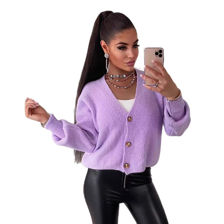 Damen Strickjacke mit voluminösen Ärmeln und hochwertigen Holzknöpfen R&B