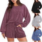Damen lässiges Kombi-Set aus Streifenpullover und Shorts R&B