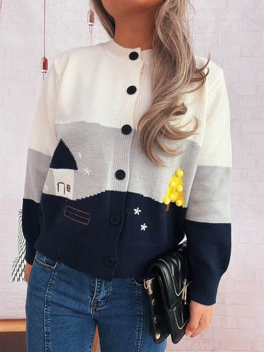 Damen Strickjacke mit festlichem Motiv und Knopfdetails R&B