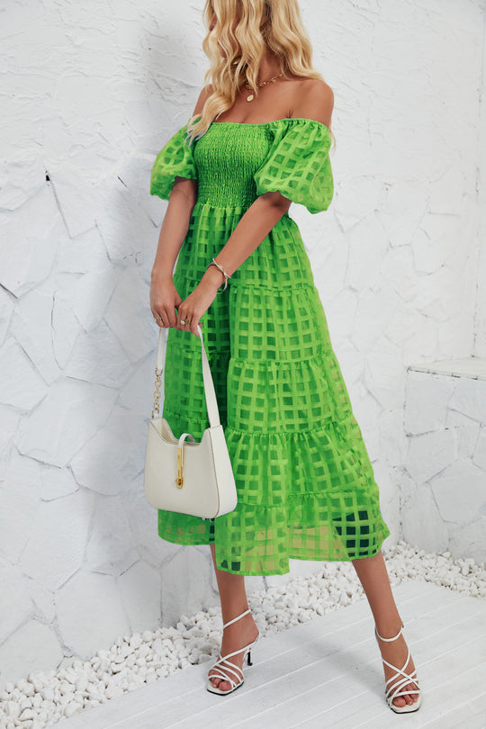 Damen Midikleid mit Off-Shoulder-Design und luftigen Puffärmeln R&B