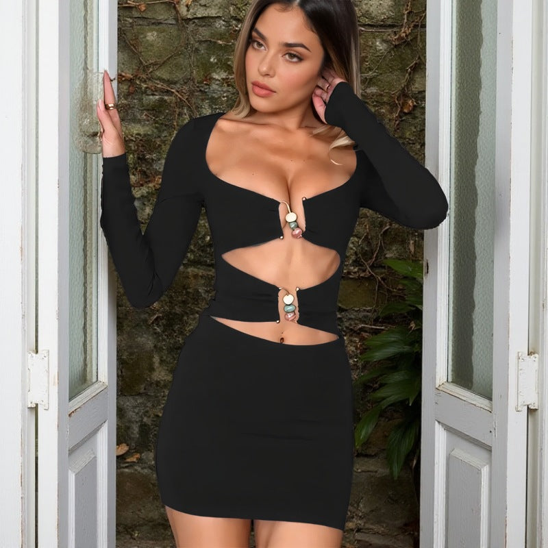 Damen figurbetontes Minikleid mit stilvollen Cut-Outs und eleganten Dekorelementen R&B