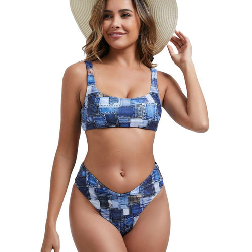 Damen Bikini-Set mit hoch geschnittenem Unterteil und sportlichem Oberteil R&B
