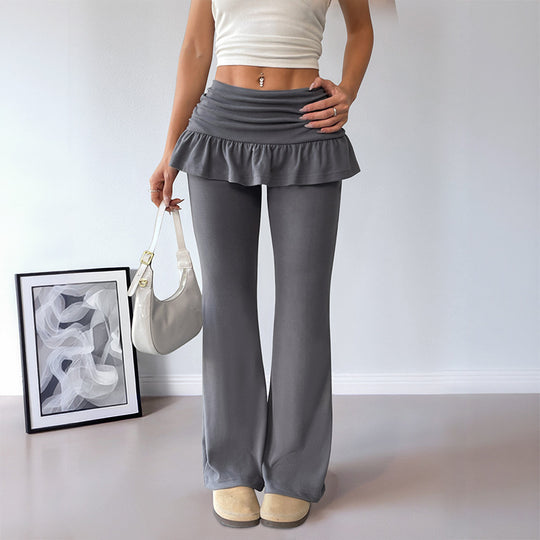 Damen Hochwertige Flared Hose mit Rüschendetails R&B