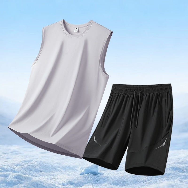 Herren nan atmungsaktives ärmelloses Trainingstop und leichte Funktionsshorts R&B