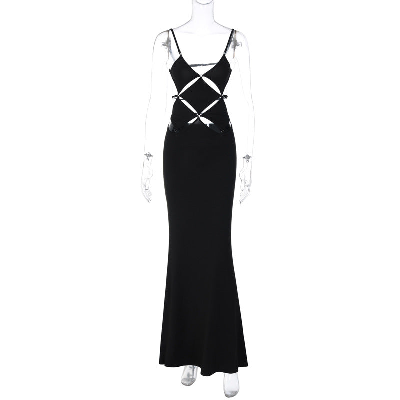 Damen glamouröses Maxikleid mit einzigartigem Schnitt und eleganten Schlaufen R&B