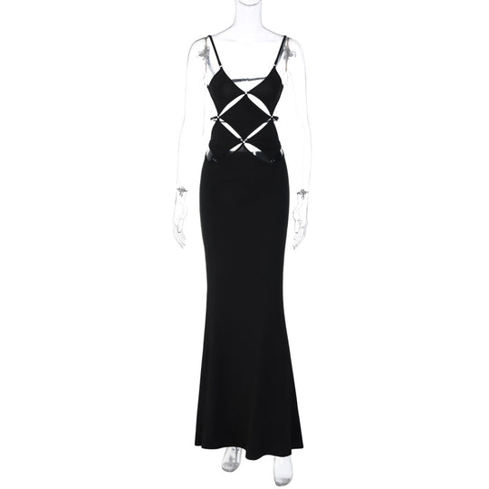 Damen glamouröses Maxikleid mit einzigartigem Schnitt und eleganten Schlaufen R&B