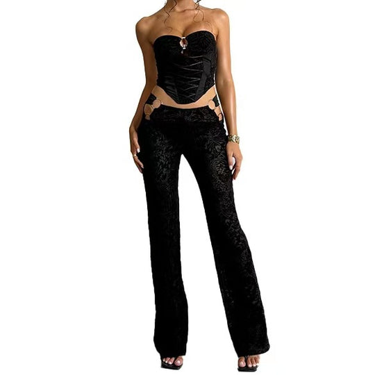 Damen Elegantes Zweiteiliges Set mit Bustier und High-Waist Hose R&B