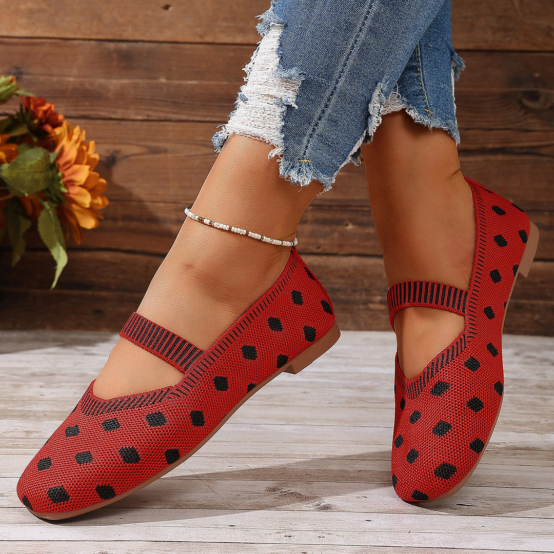 Damen Ballerinas mit elastischem Riemen und Polka-Dots R&B