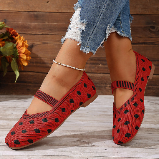 Damen Ballerinas mit elastischem Riemen und Polka-Dots R&B