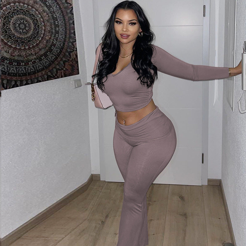 Damen Figurbetontes Lounge-Set mit langem Arm und weiten Hosen R&B