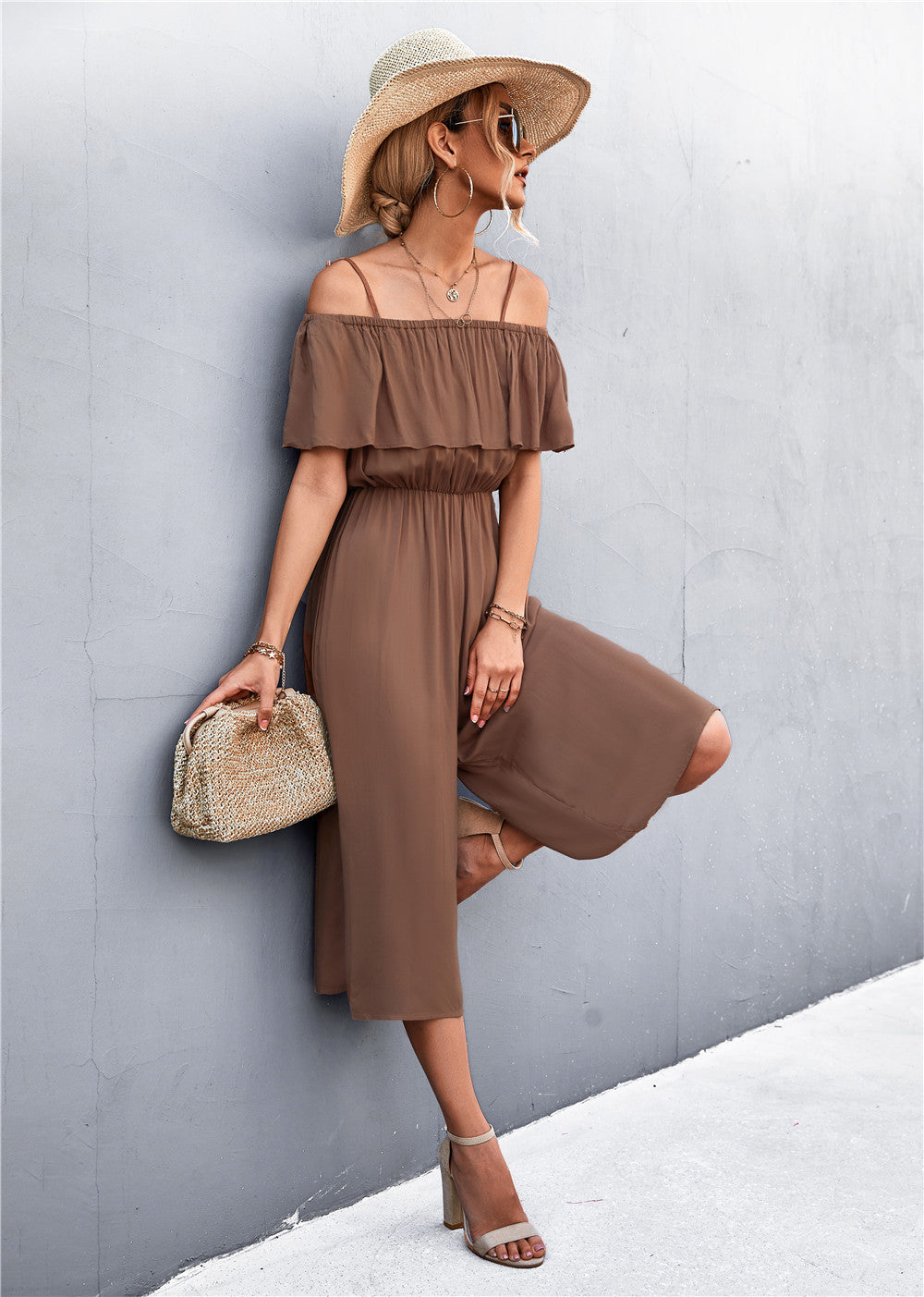 Damen eleganter Jumpsuit mit Off-Shoulder Design und lässigem Schnitt R&B