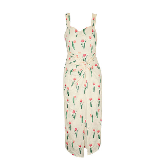 Damen Maxikleid mit floralem Druck und knotenähnlichem Design R&B