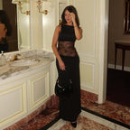 Damen Langes Abendkleid mit transparentem Spitzen-Overlay und figurbetonter Passform R&B