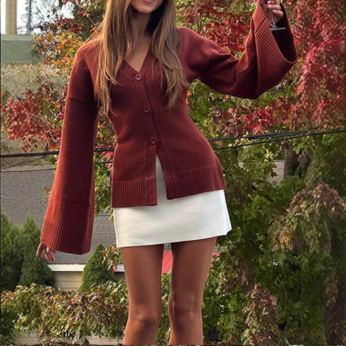 Damen lässiger Cardigan mit weiten Ärmeln und Knopfdetails R&B