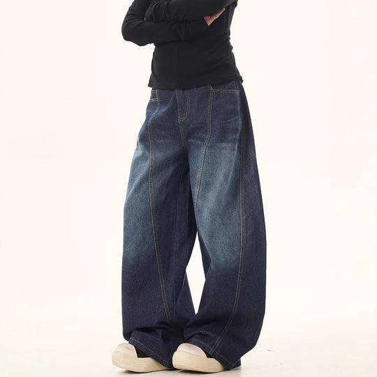 Damen weite High-Waist Jeans mit einzigartigem Design und lässigem Schnitt R&B