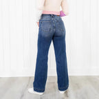 Damen Weit geschnittene Jeans im Vintage-Stil mit hohem Bund und eleganten Nähten R&B