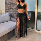 Damen gehäkeltes Strand-Outfit mit fransigen Details R&B