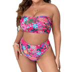 Damen Bandeau-Bikini mit floralem Design und hohem Bundeschnitt R&B