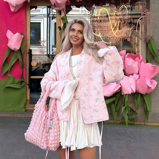 Damen oversized Jacke mit floralem Muster R&B