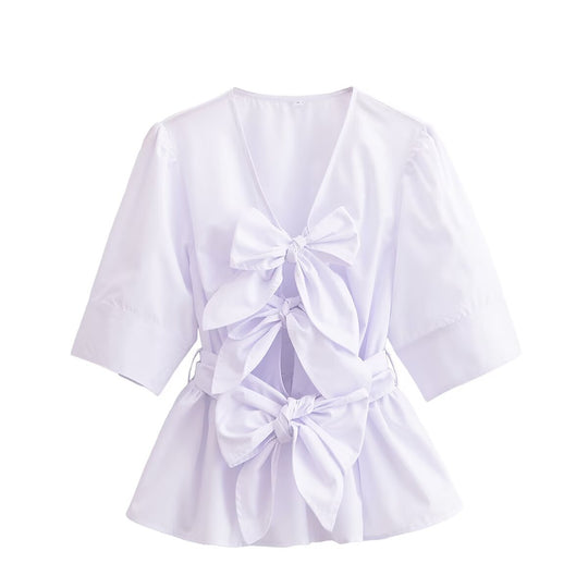 Damen elegante Bluse mit Schleifendetails R&B