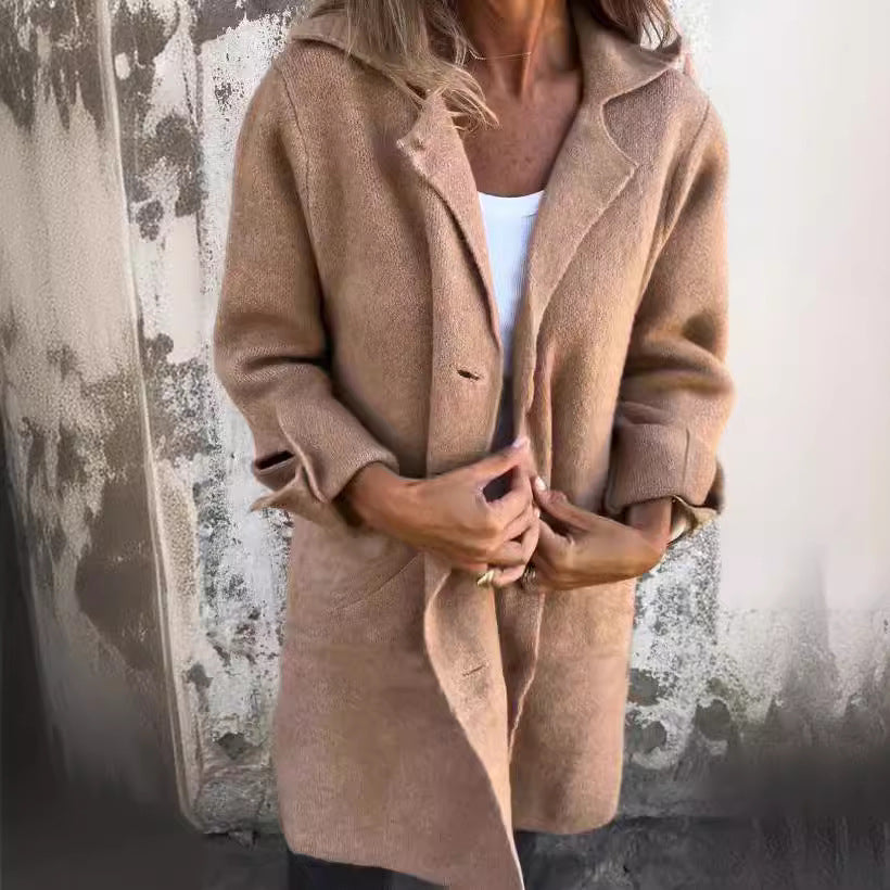 Damen kuscheliger Oversize-Mantel mit praktischen Taschen und elegantem Revers R&B