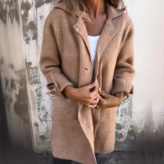 Damen kuscheliger Oversize-Mantel mit praktischen Taschen und elegantem Revers R&B