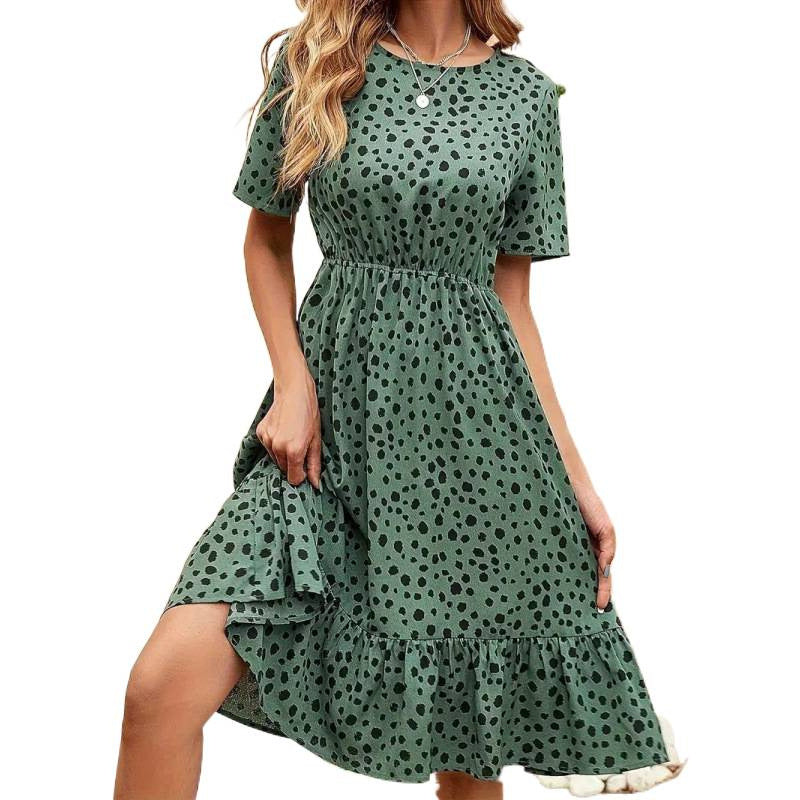 Damen Sommerliches A-Linien Kleid mit Rüschensaum und Punkten R&B