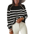 Damen Strickpullover mit stilvollem Streifenmuster und Goldknöpfen R&B