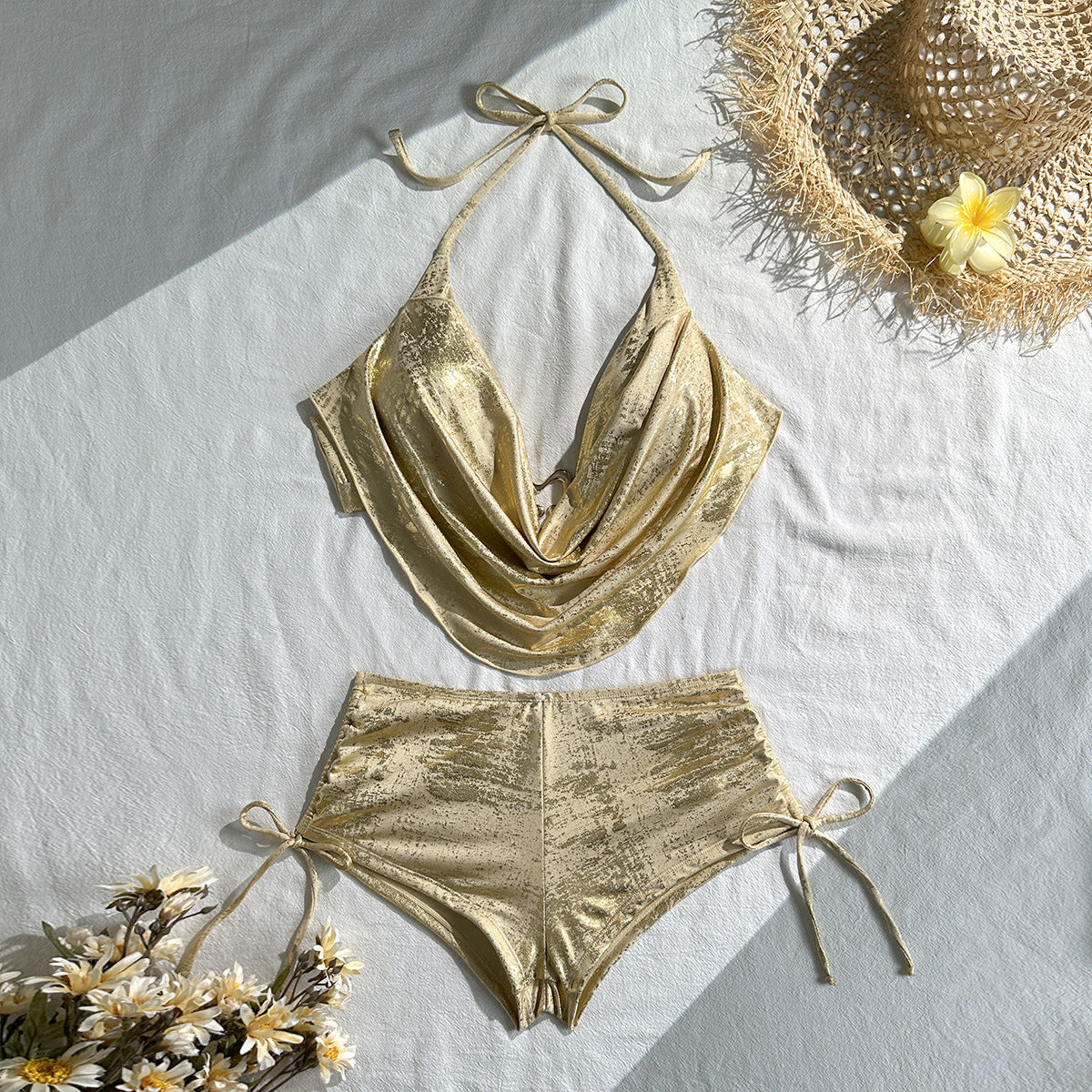 Damen Luxuriöses Strand-Set mit kunstvollem Drapé und verstellbarem Bund R&B