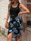 Damen Wickelkleid mit floralem Muster und asymmetrischem Saum R&B