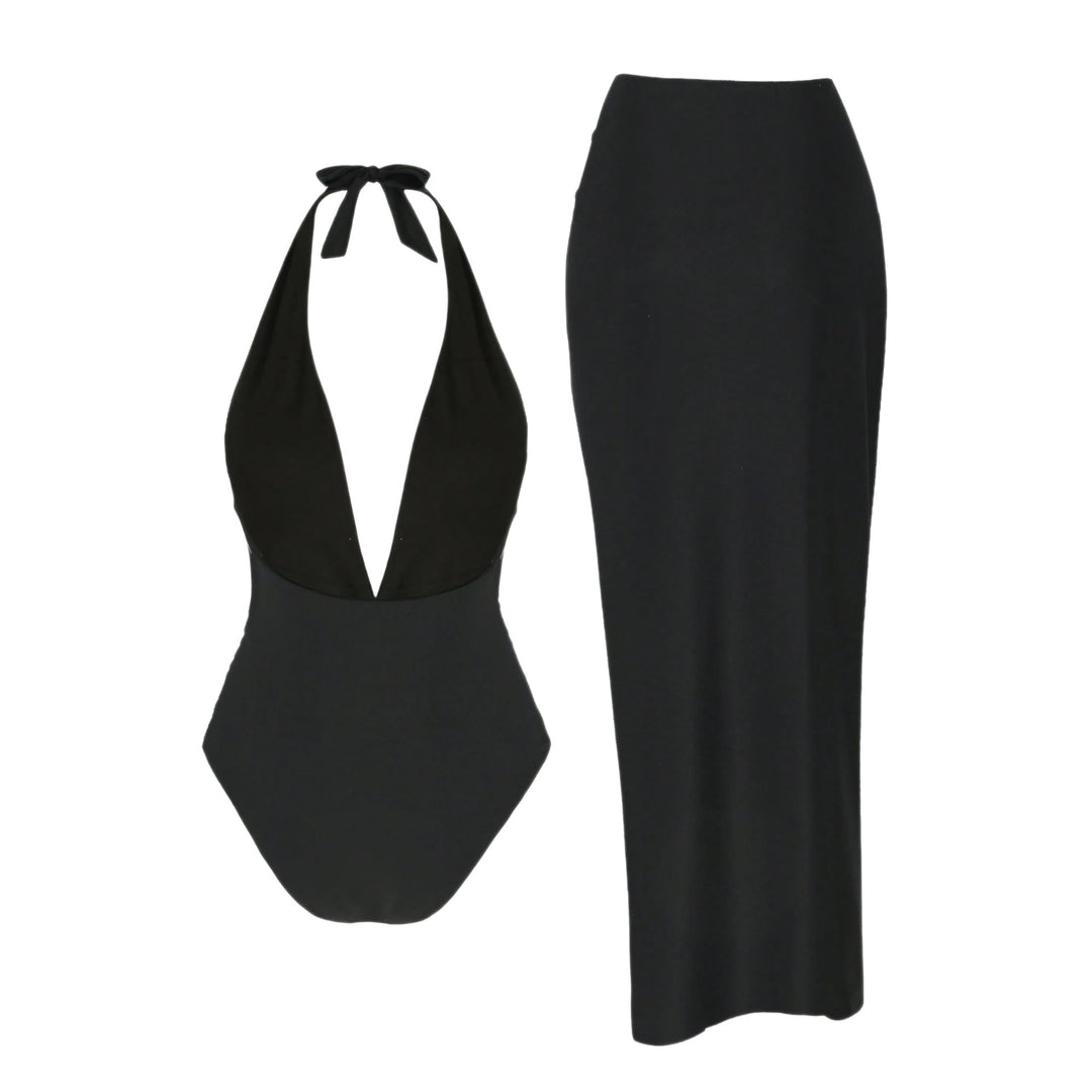 Damen Elegantes Maxi-Strandkleid mit tiefem V-Ausschnitt und dekorativen Stern-Applikationen R&B